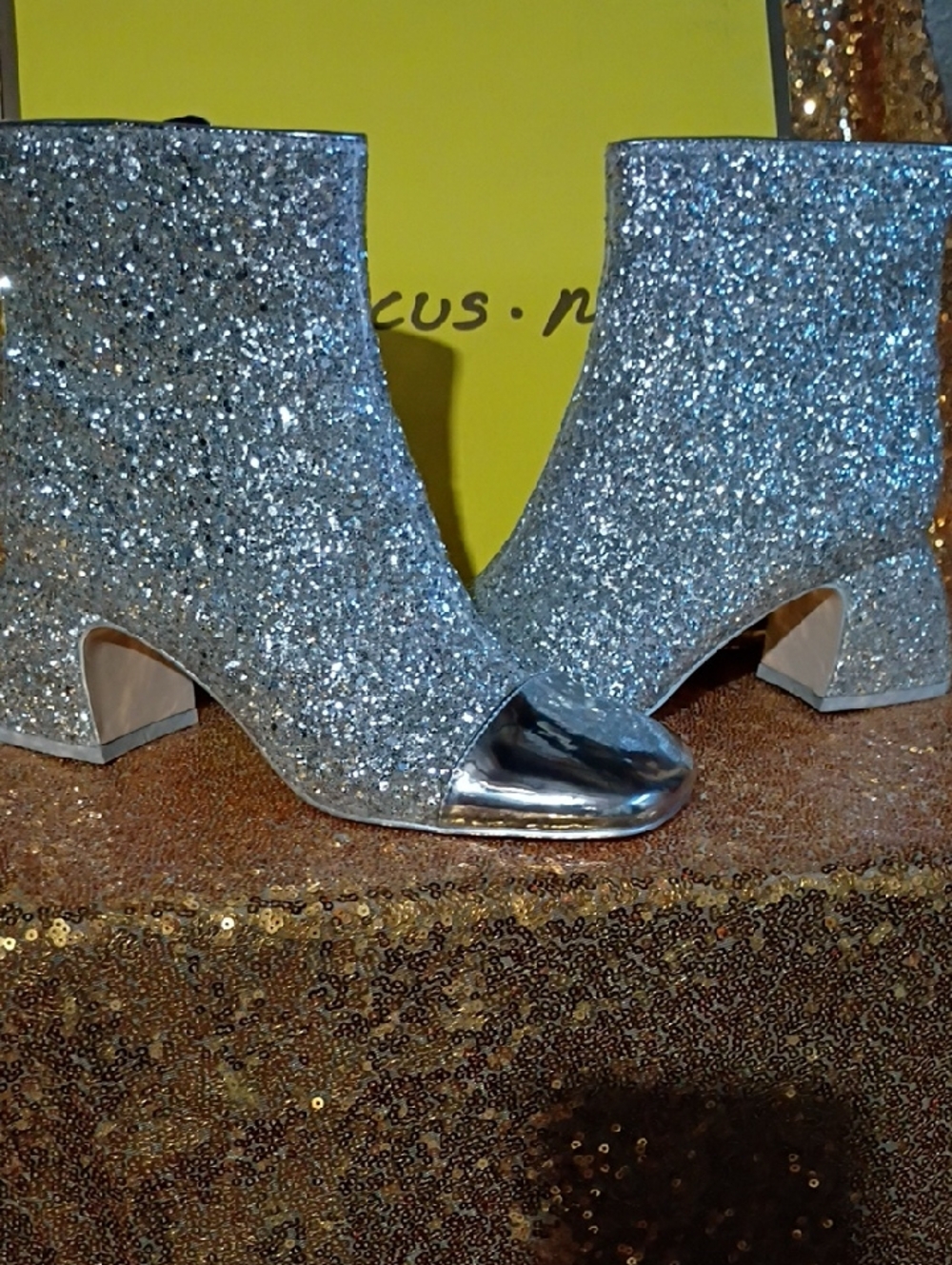 Circus by Sam Edelman Silver Glitter Peep-Toe Ankle Boots
